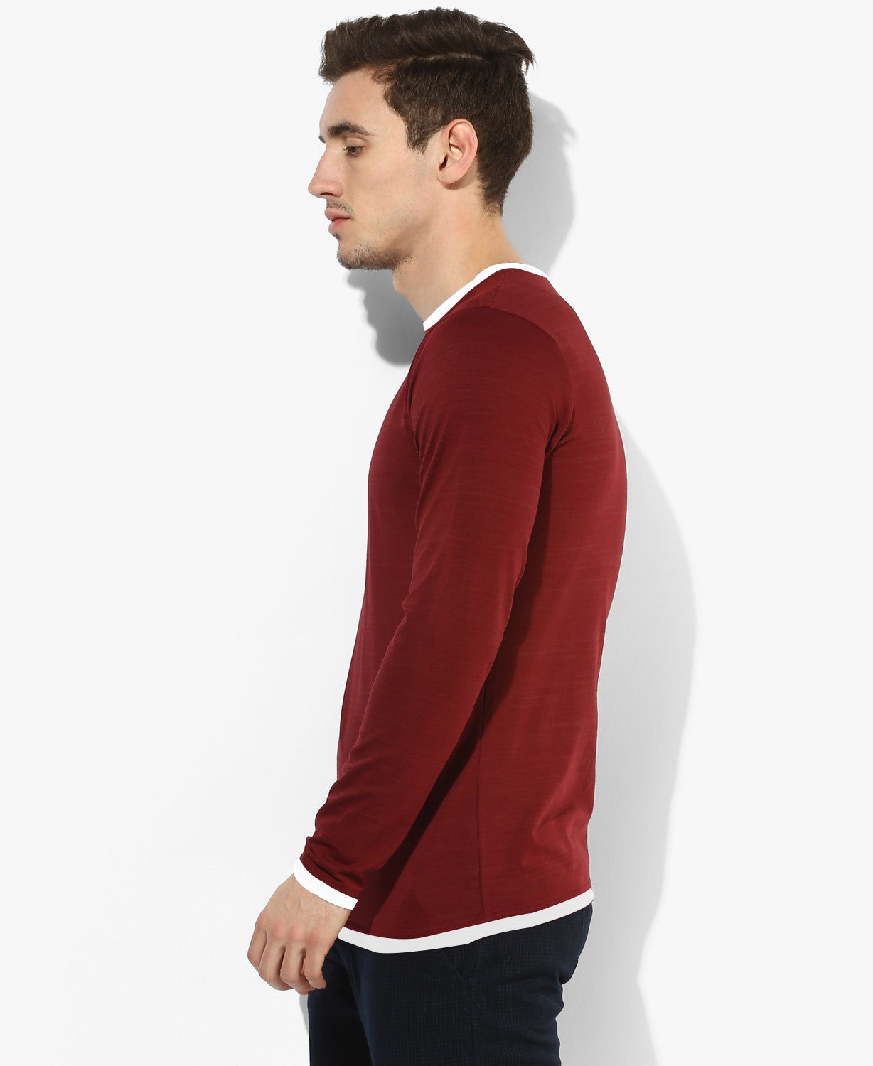 Maroon Round Neck Full Sleeves T-Shirt
