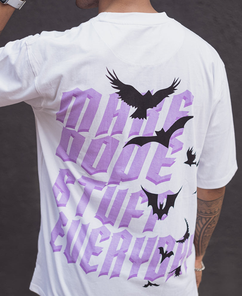 White Printed Oversized Half Sleeves T Shirt