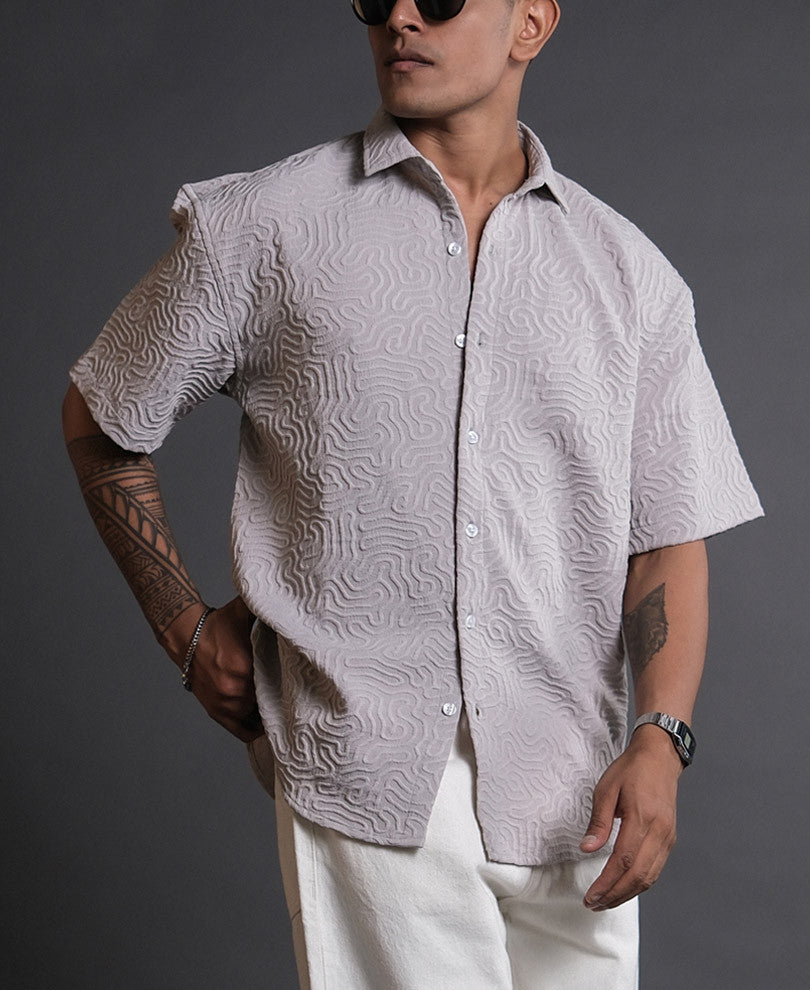 Light Grey Structured Oversized Half Sleeves Shirt