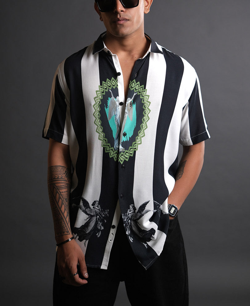 White and Black Striped Half Sleeves Shirt