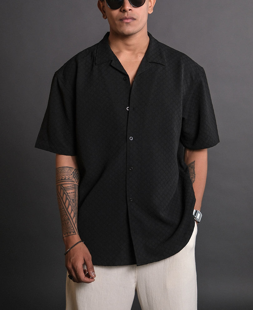 Black Structured Oversized Half Sleeves Shirt