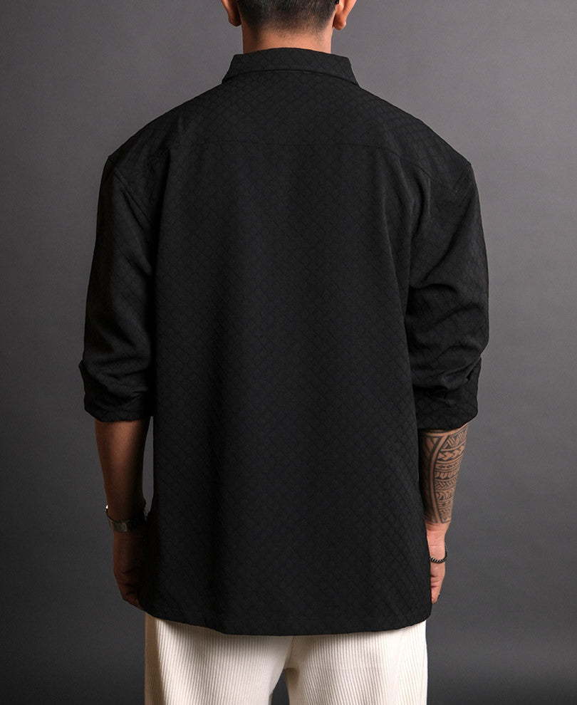 Black Structured Oversized Full Sleeves Shirt