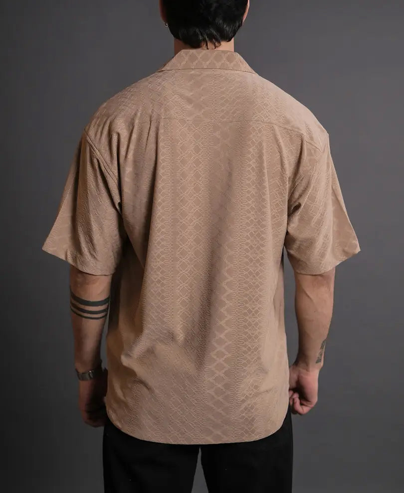 Camel Structured Oversized Half Sleeves Shirt