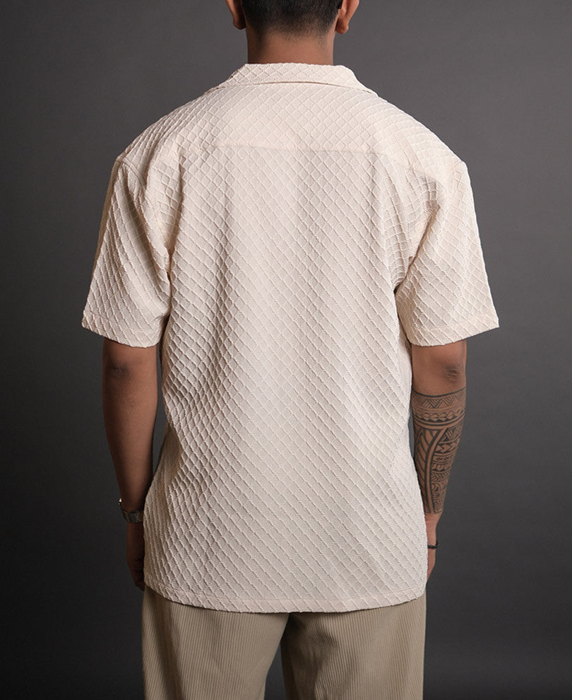 Cream Structured Oversized Half Sleeves Shirt