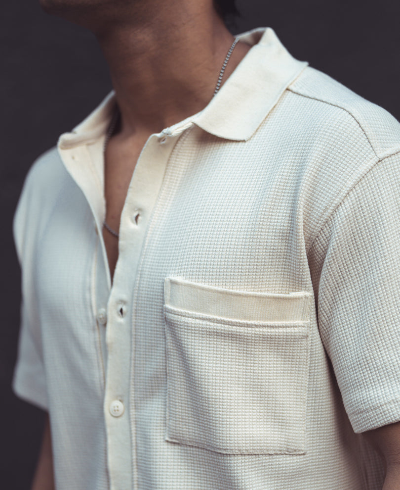 Cream Structured Half Sleeves Shirt