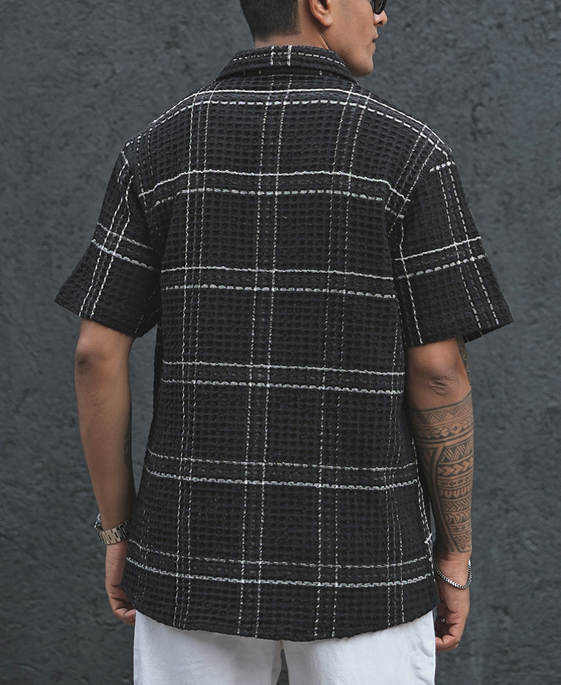 Black Structured Checks Half Sleeves Shirt