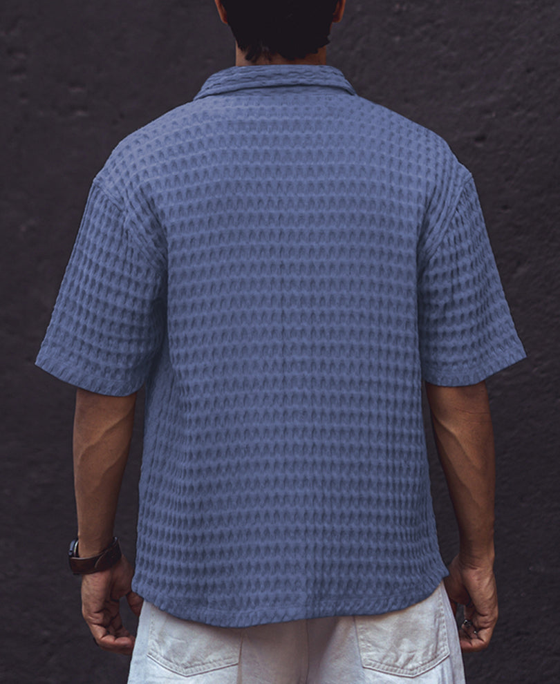 Blue Structured Regular Half Sleeves Shirt