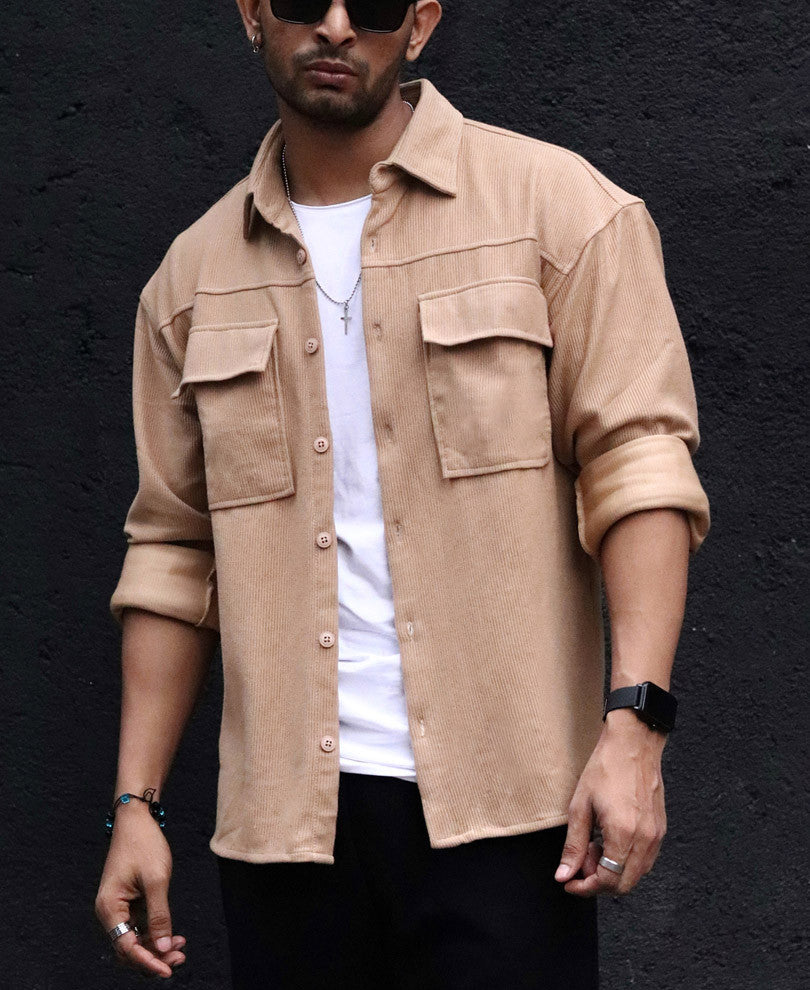 Camel Pocket Oversize Drop Shoulder Shirt