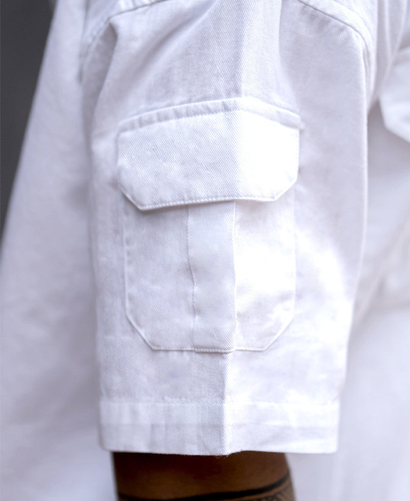 White Three Pockets Oversize Drop Shoulder Shirt