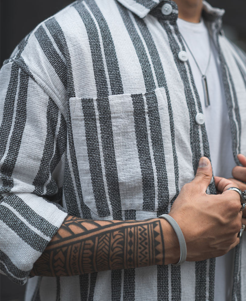 White and Black Structured Striped Oversized Shirt