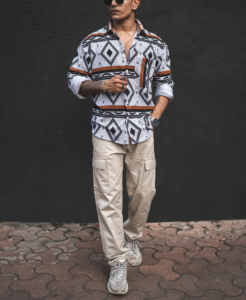 Multicolor Ethnic Motifs Print Oversized Shirt