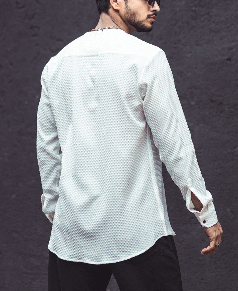 White Textured Kurta Style Shirt