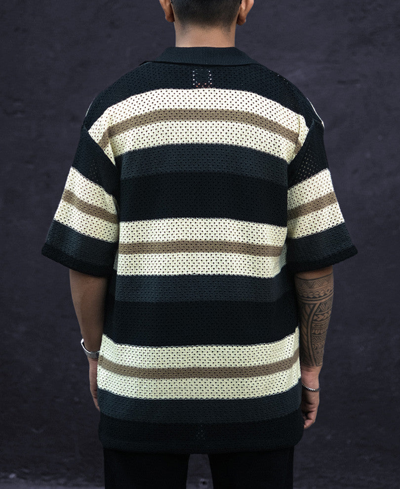 Multicolor Crochet Knit Striped Oversized Shirt