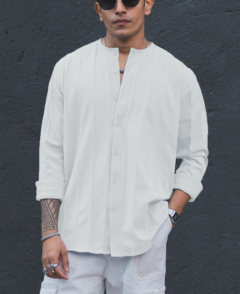 White Structured Striped Full Sleeves Shirt