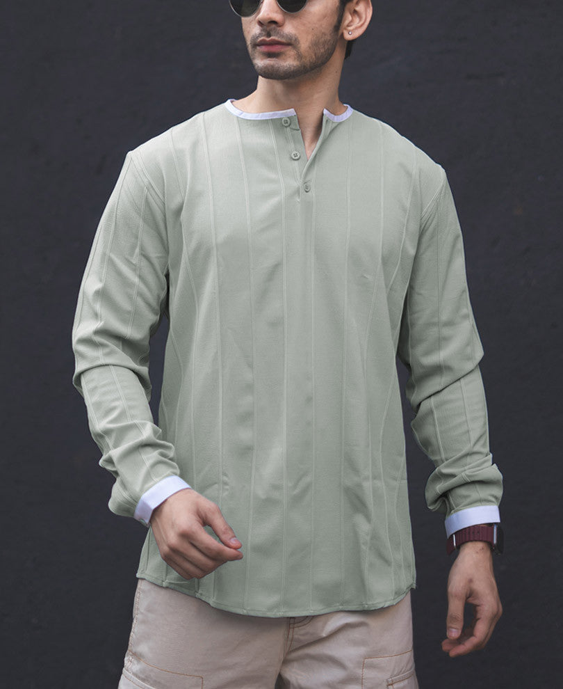 Kurta Style Structured Pista Green Shirt