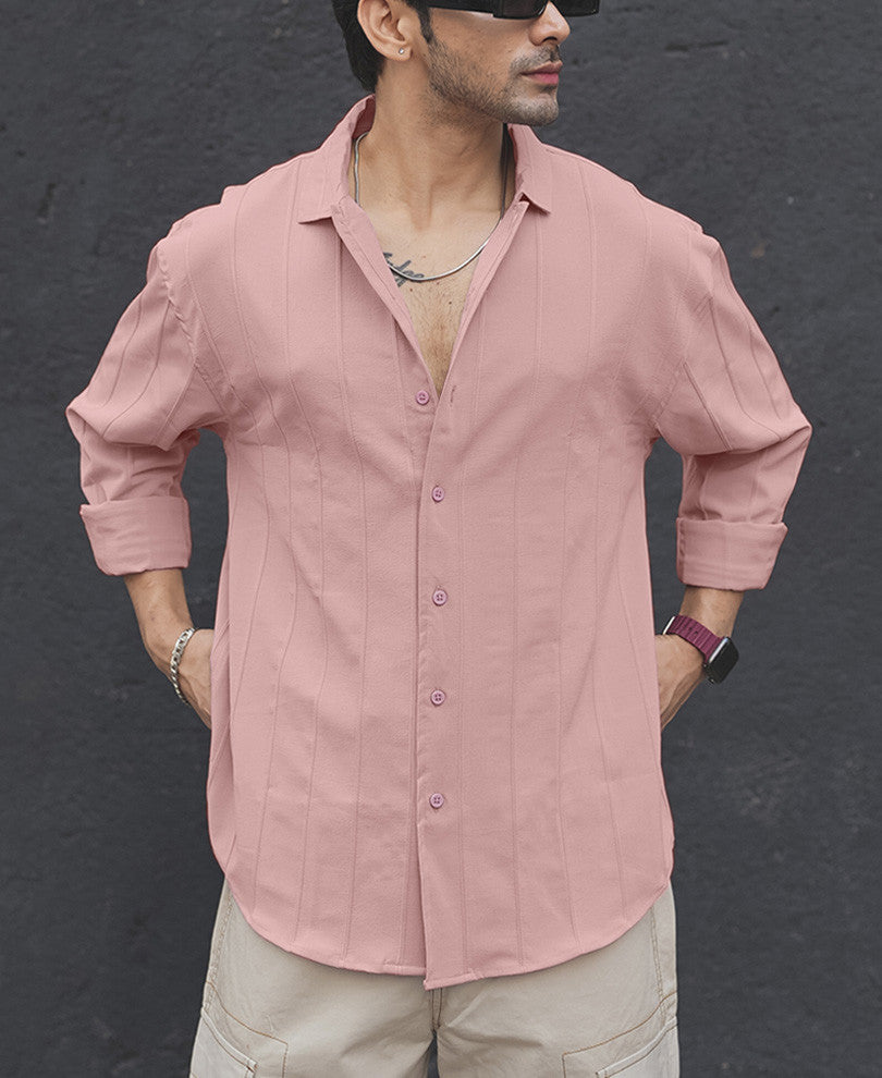 Peach Structured Full Sleeves Shirt