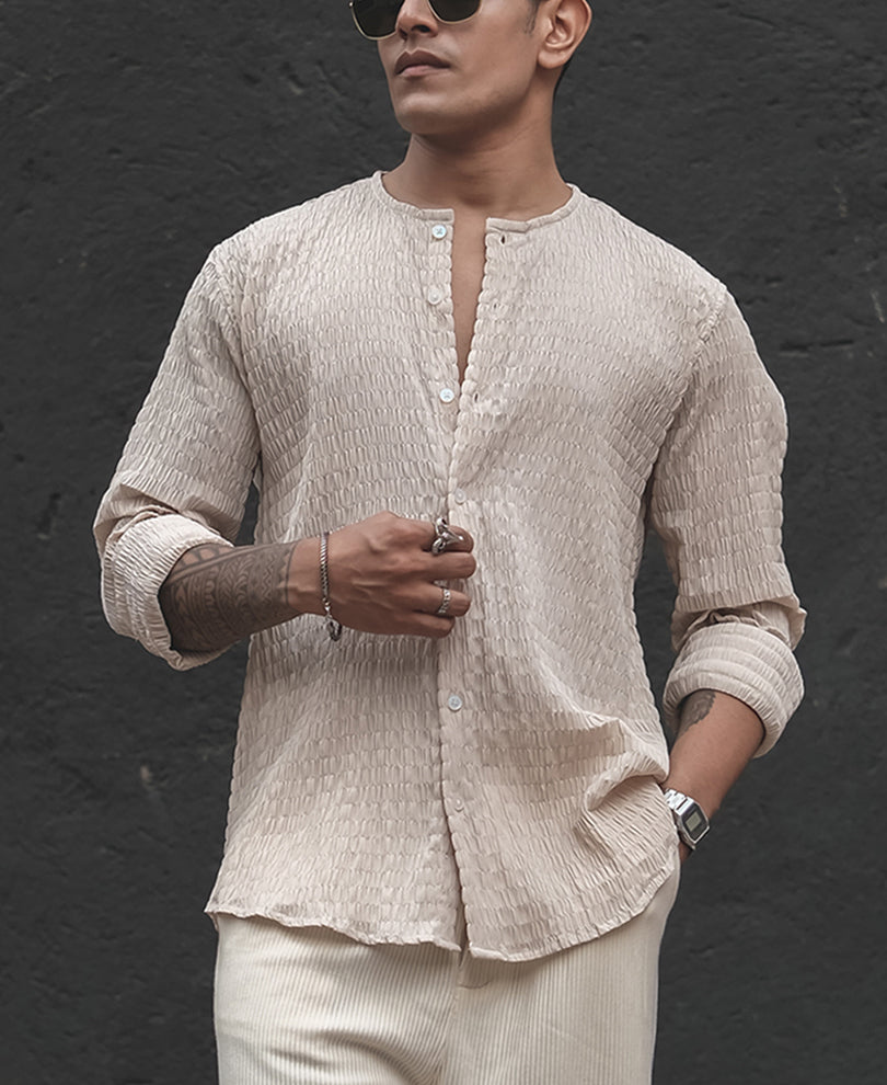 Beige Structured Full Sleeves Shirt