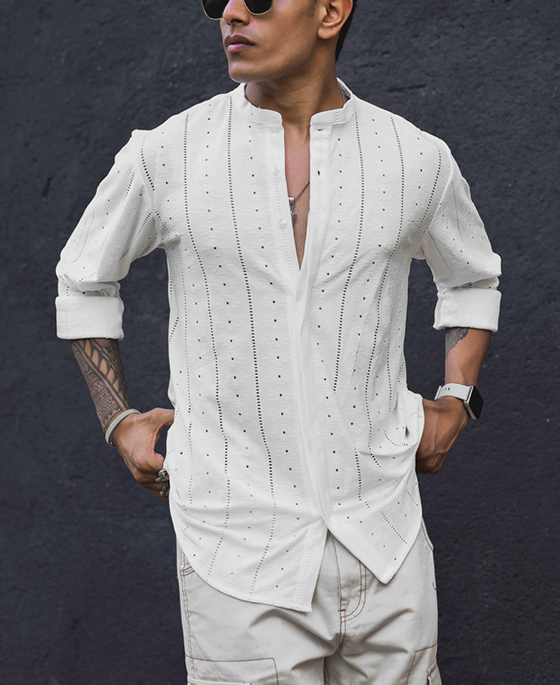 White Structured Full Sleeves Shirt