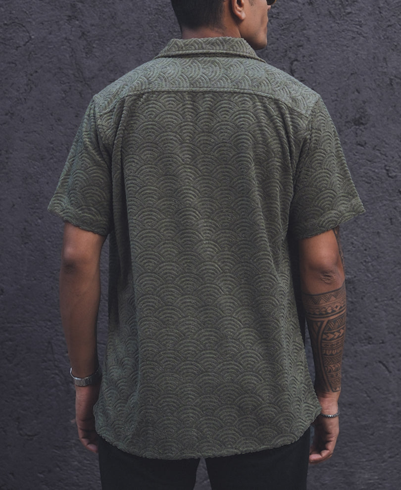 Green Structured Regular Fit Half Sleeves Shirt