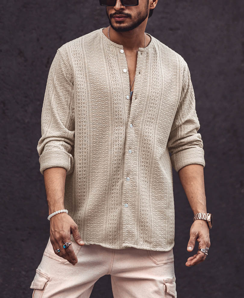 Beige Crochet Full Sleeves Shirt