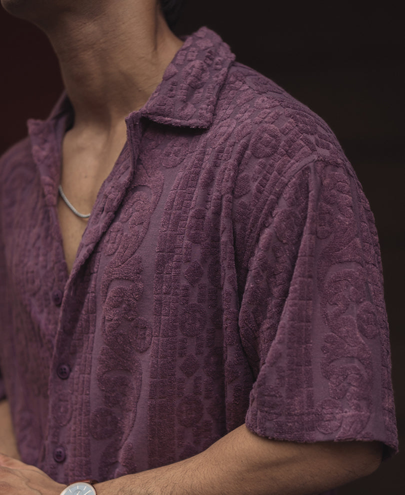 Onion Structured Jacquard Oversized Half Sleeves Shirt