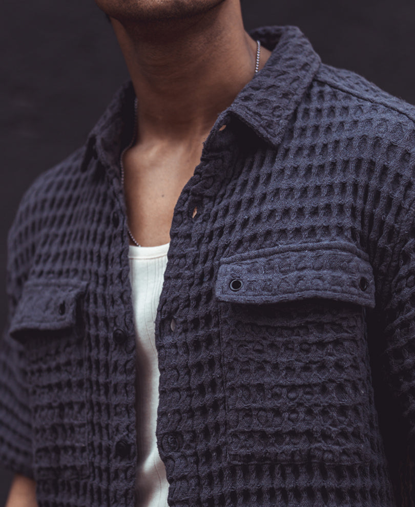 Dark Grey Structured Oversized Half Sleeves Shirt
