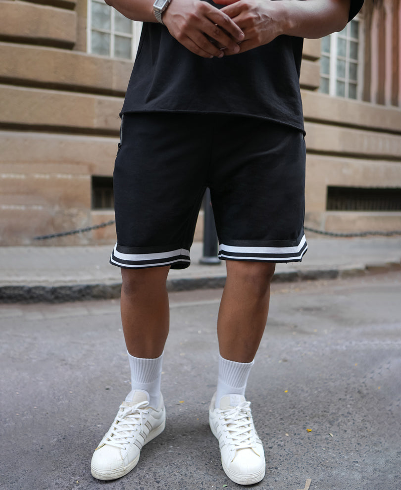 Black Baggy Fit Shorts with Pocket Chain