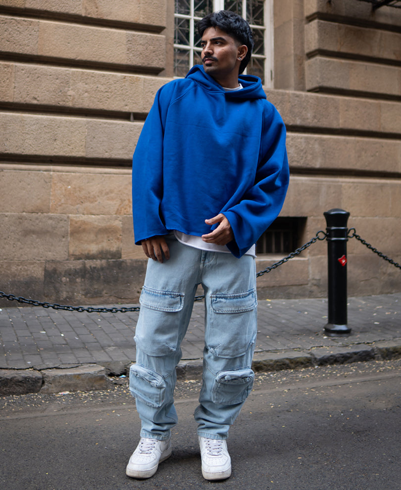 Ice Blue Baggy Fit Denim Jeans With Pockets