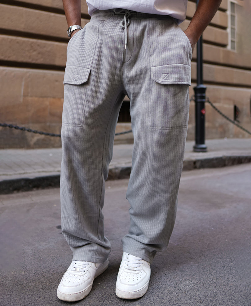 Grey Structured Baggy Fit Track Pant