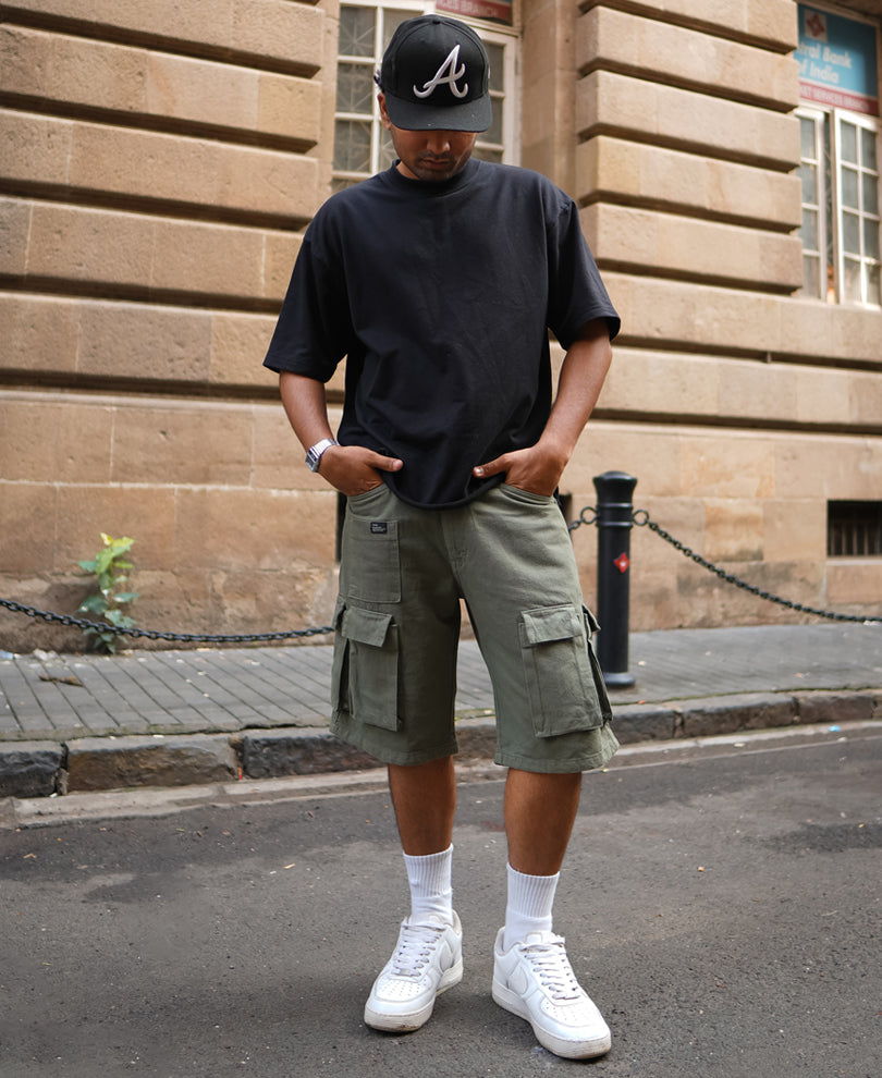 Olive Green Pockets Shorts