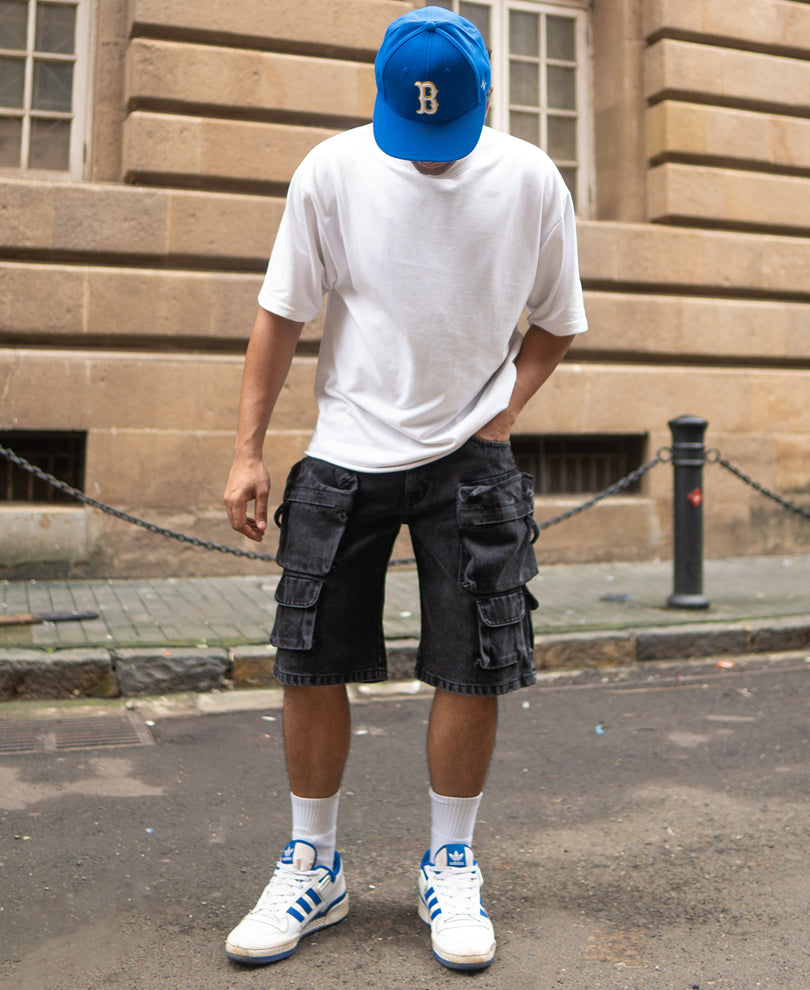 Carbon Black Baggy Fit Cargo Shorts