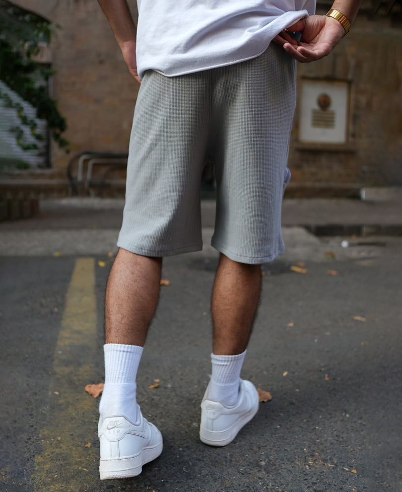 Grey Baggy Fit Shorts with Buckle