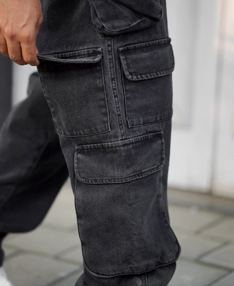 Charcoal Black Side Pocket Baggy Fit Jeans
