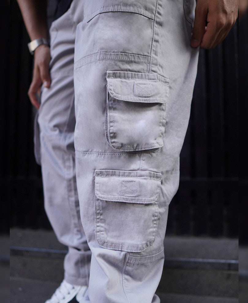 Light Grey Relaxed Fit Side Pocket Cargo Pant