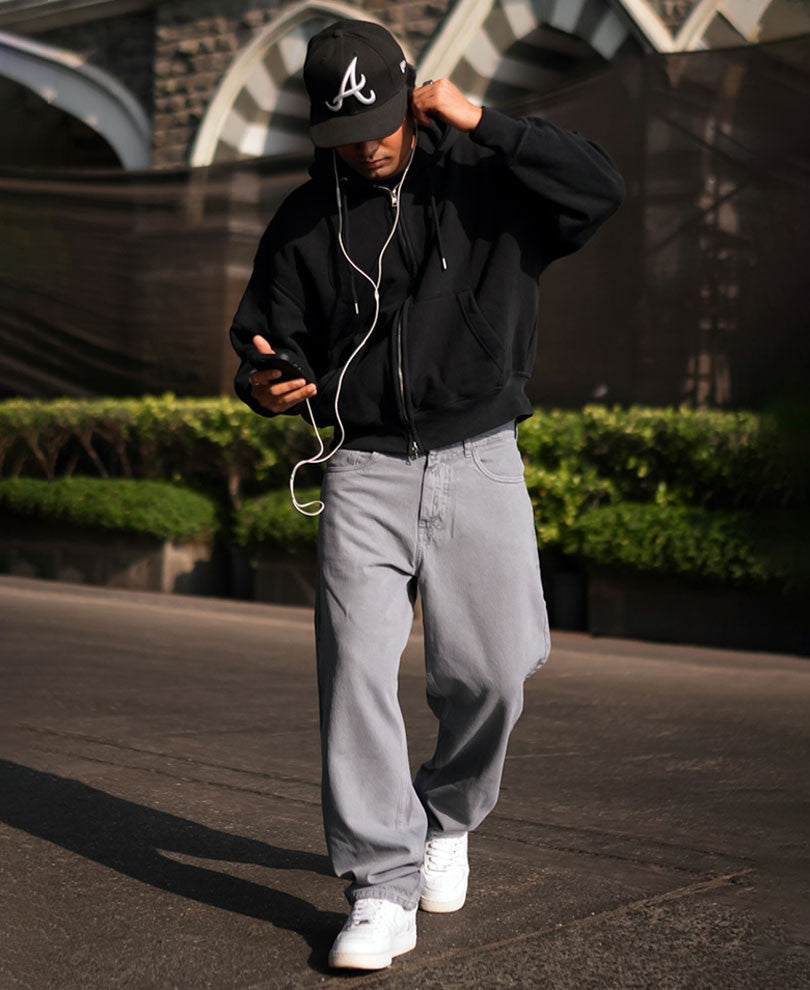 Light Grey Denim Solid Baggy Fit Jeans