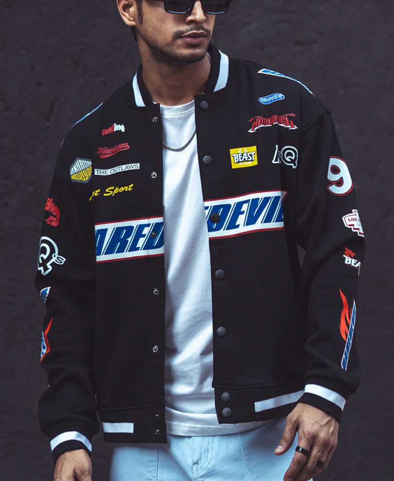 Black Daredevil Oversized Varsity Jacket