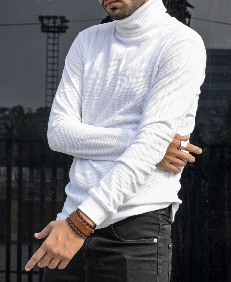 White Polo Neck Full Sleeves T Shirt