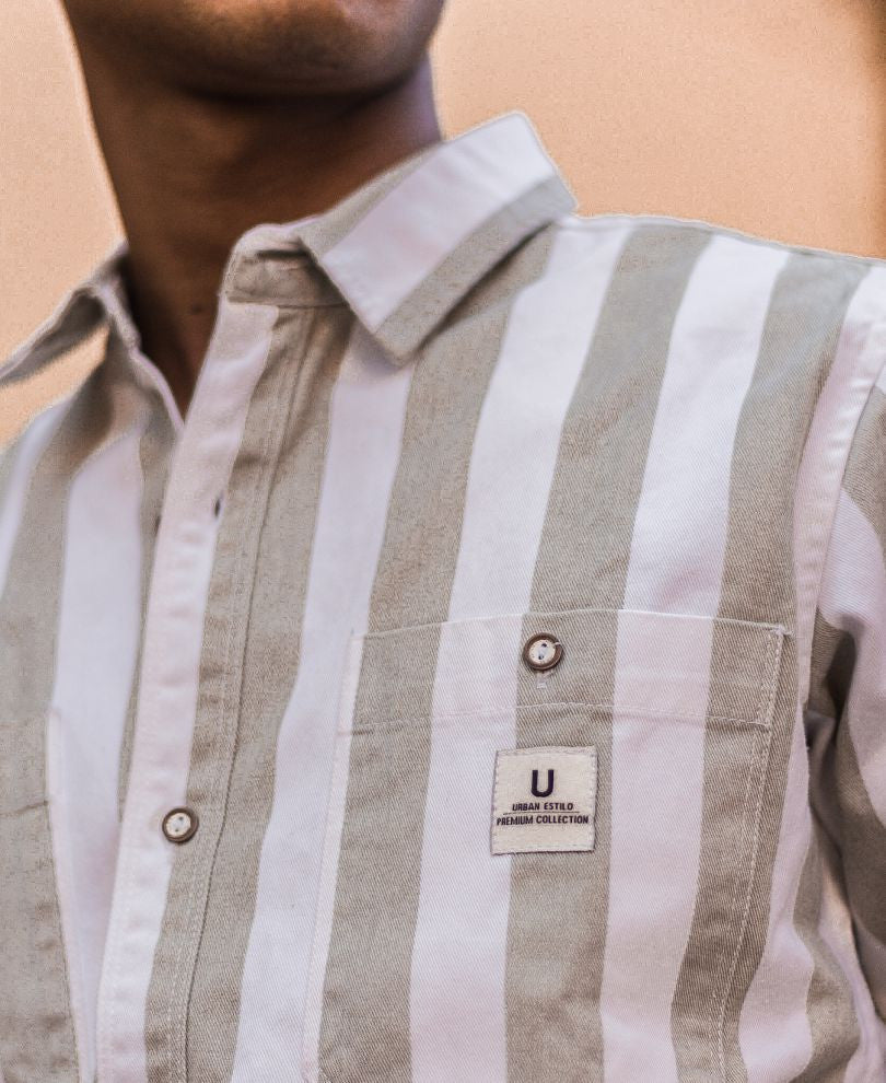 Light Green and White Stripe Denim Full Sleeves Shirt