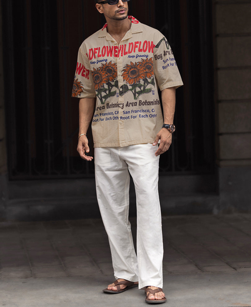Off-White Printed Cuban Collar Oversized Half-Sleeve Shirt
