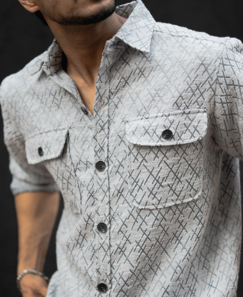 Light Grey Full Sleeves Regular Fit Shirt
