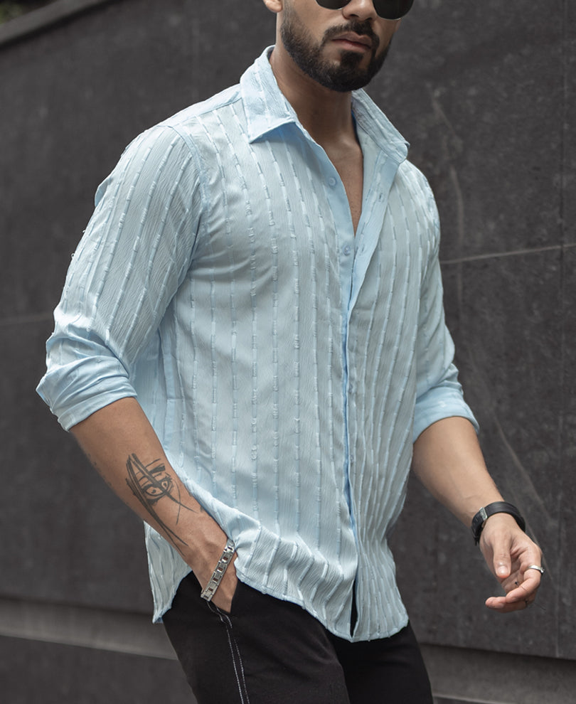 Sky Blue Structured Regular Fit Full Sleeves Shirt
