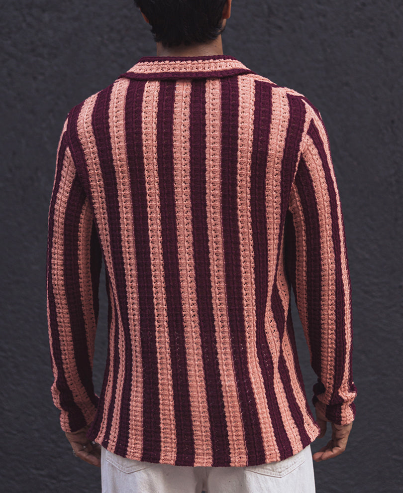 Maroon and Peach Full Sleeves Striped Regular fit Shirt