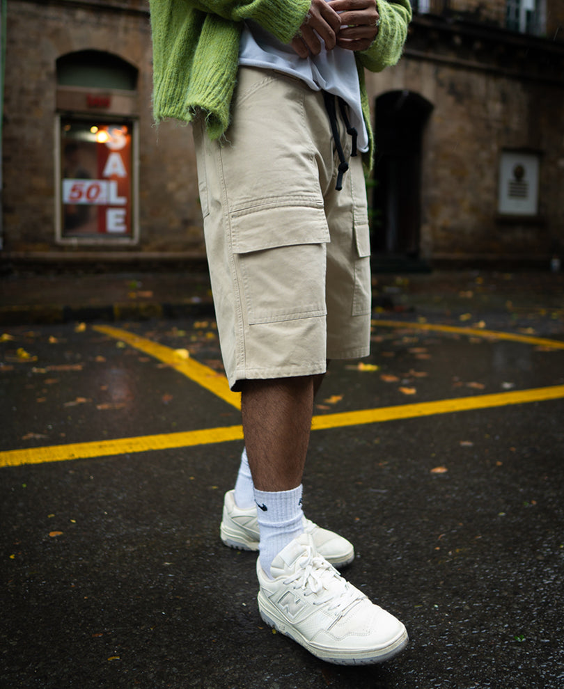 Cream Baggy Cotton Shorts