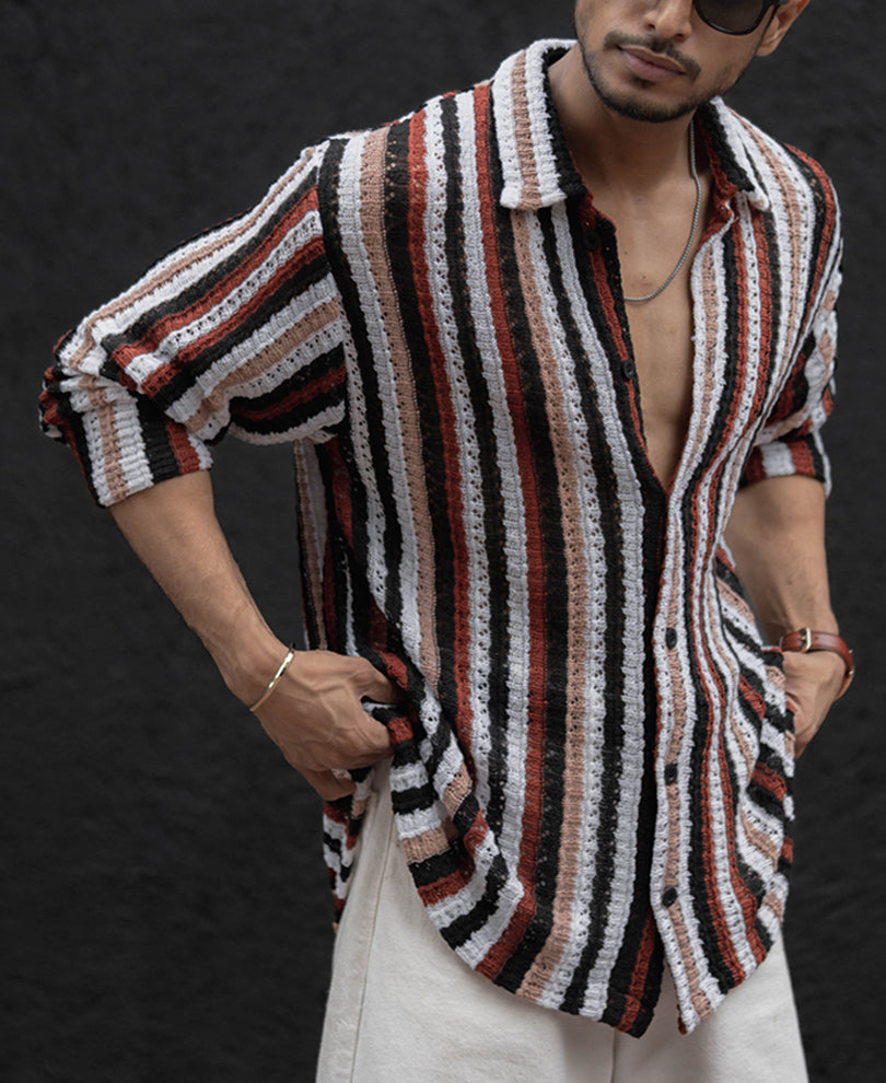Multi Colour Stripes Full Sleeves Regular Fit Shirt