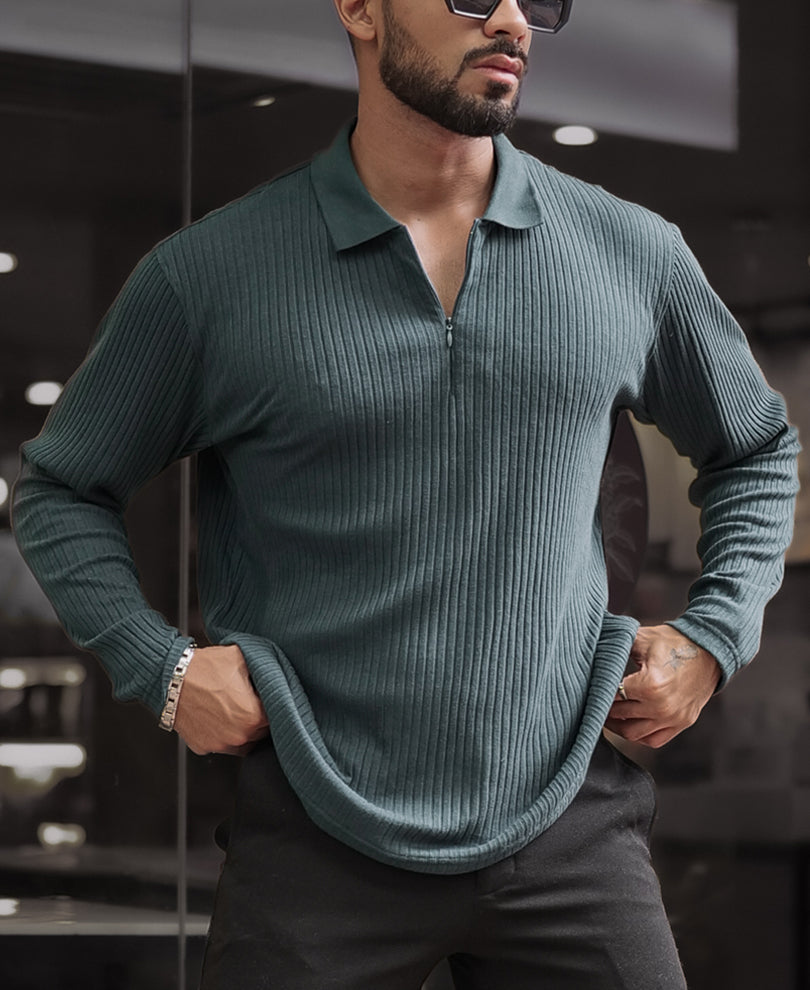 Green Regular Fit Full Sleeves Tshirt