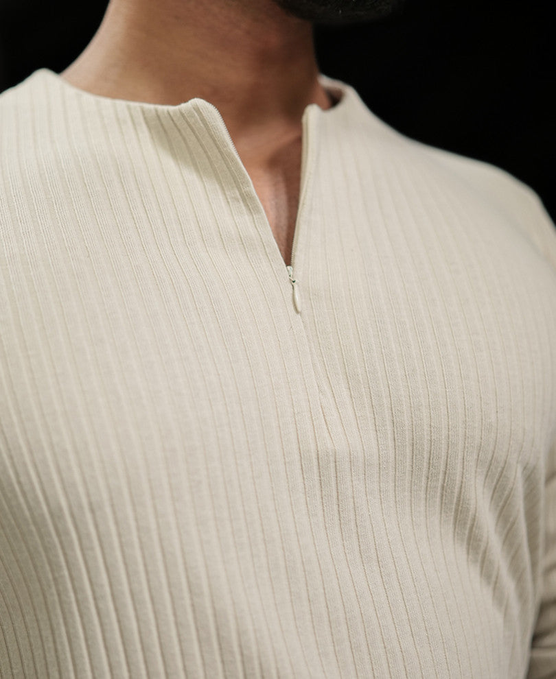 Light Beige Regular Fit Full Sleeves Tshirt