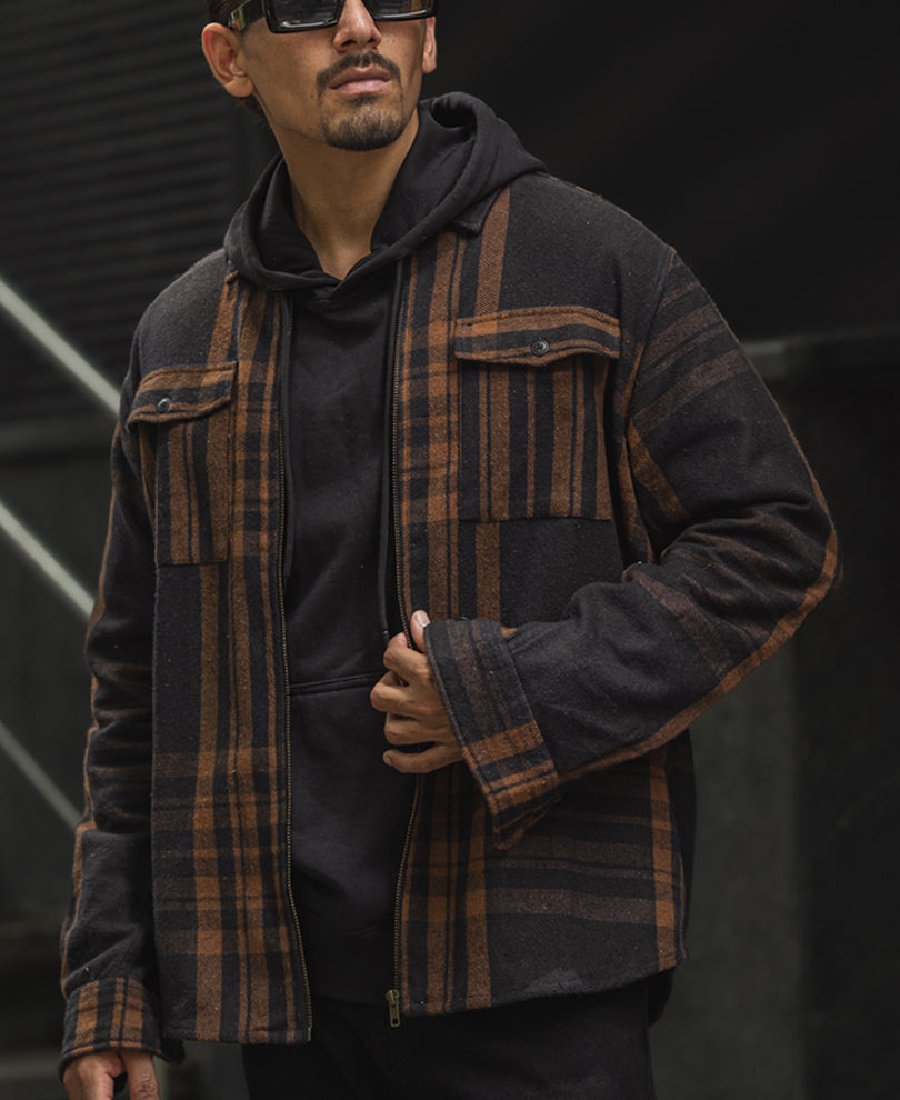 Brown And Black Full Sleeve Regular Fit Flannel Shacket