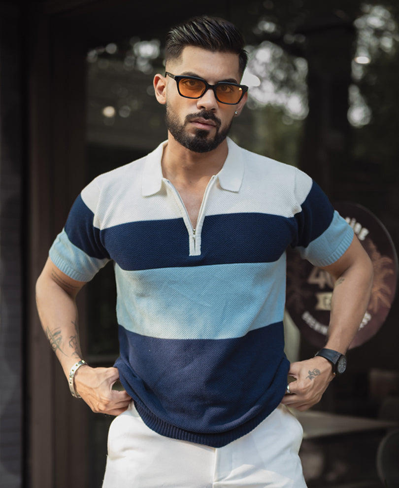 Multi Colour Knits Regular Fit Half Sleeves Tshirt