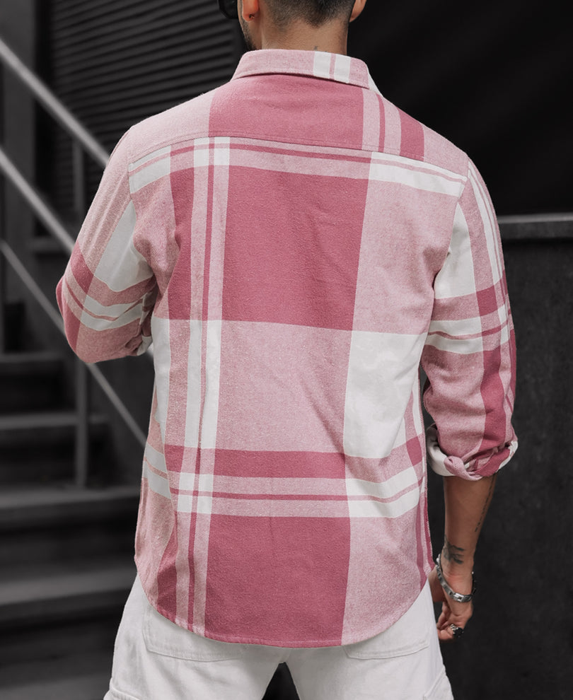 Mauve Pink Regular Fit Full Sleeve Checkered Shirt
