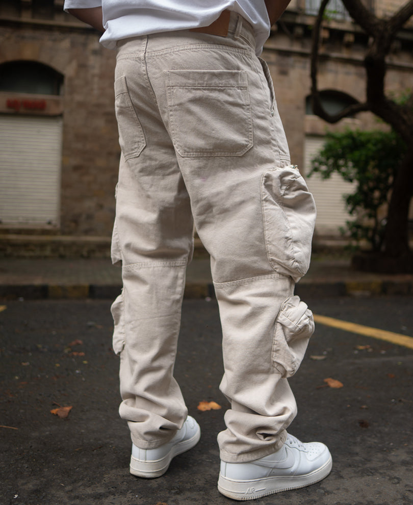 Off White Multi Pocket Baggy Fit Cargo Jeans